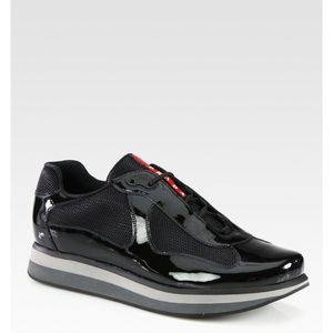 Prada Men's Black Americas Cup Patent Leather Sneakers